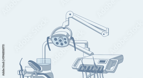 Modern Dental Clinic Illustration Depicting Tools and Equipment in a Medical Environment