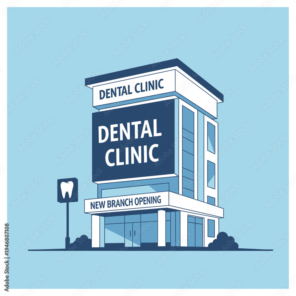 Obraz premium Modern Dental Clinic Building Illustration: New Branch Opening, Contemporary Architectural Design