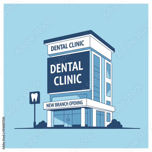 Modern Dental Clinic Building Illustration: New Branch Opening, Contemporary Architectural Design