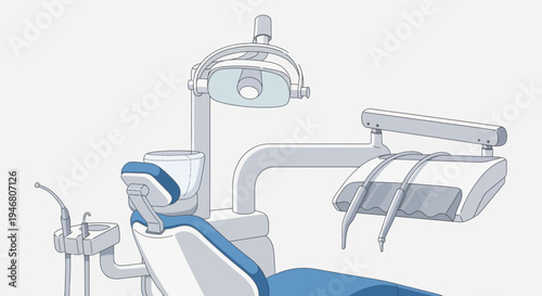 Modern Dental Clinic Illustration Showcasing Professional Equipment for Patient Treatment