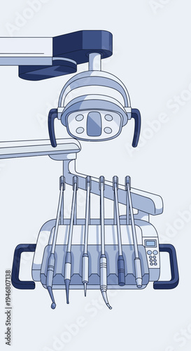 Modern Dental Clinic Illustration: Specialized Equipment for Professional Oral Care Treatment