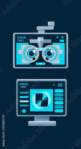 Modern Digital Eye Examination Illustration Showing Precision Vision Testing Devices