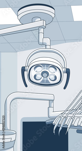 Modern Dental Clinic Interior: Specialized Lighting and Equipment in a Sterile, Contemporary Setting