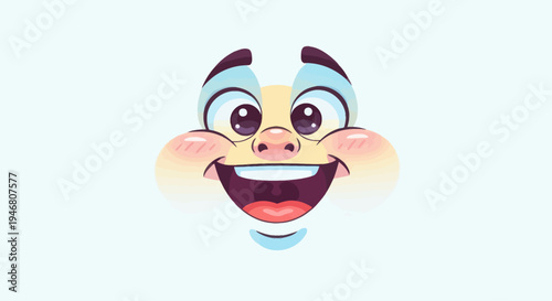 Smiling cartoon face with rosy cheeks.