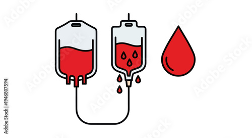 Blood IV bag and drop illustration.