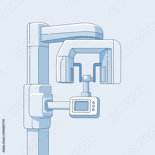 Modern Dental Panoramic X-Ray Equipment Depicted In Contemporary Minimalist Illustration Style