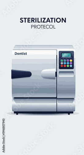 Modern Dentist Sterilization Protocol Machine: Professional Healthcare Disinfection Illustration