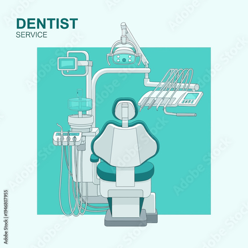 Modern Dentist's Office Illustration Featuring Advanced Dental Equipment And Services
