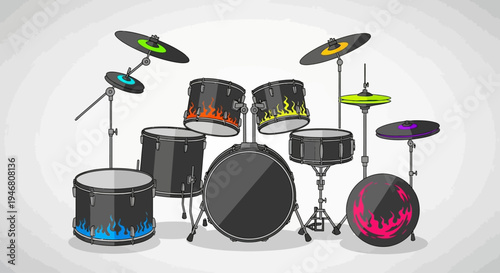 Drum set with colorful details.