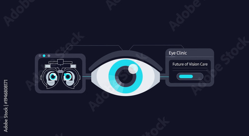 Modern Eye Clinic Illustrative Design: Vision Care, Futuristic Technology and Eye Examination
