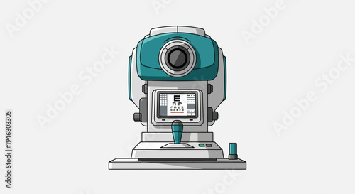 Modern Eye Examination Device in Cartoon Style Depicting Sight and Vision Analysis