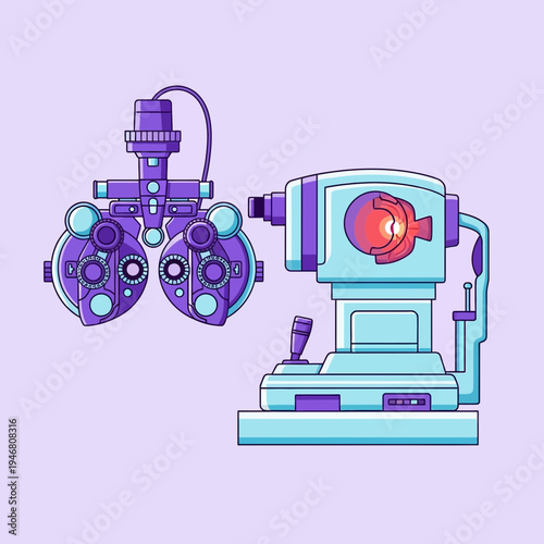 Modern Eye Examination Equipment: A Digital Illustration Depicting Ophthalmic Technology and Eye