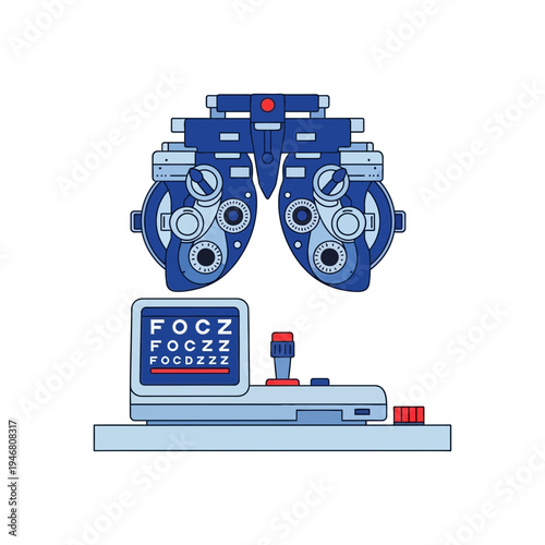 Modern Eye Examination Equipment: A Detailed Vector Illustration with Optometry Focus and Healthcare
