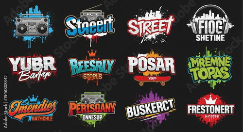 Collection of Urban Graffiti Style Logos and Designs with Street Themes.