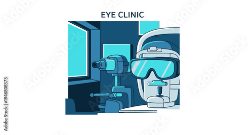 Modern Eye Examination Machine Inside a Contemporary Medical Office Interior Illustration