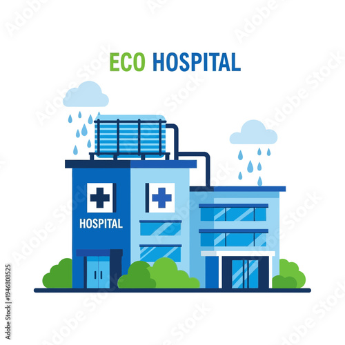 Modern Green Hospital Design Demonstrating Eco-Friendly Practices, Utilizing Renewable Resources