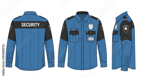 Security Guard Uniform - Front, Back, and Side Views.