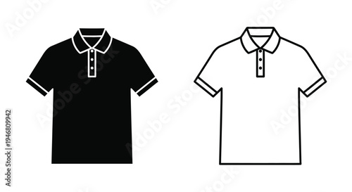 Two polo shirts one black and one white are displayed side by side