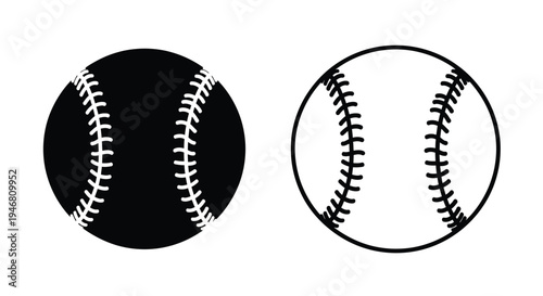 Two baseballs depicted one solid black and one white outline