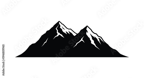 Minimalist black silhouette of two sharp pointed mountain peaks