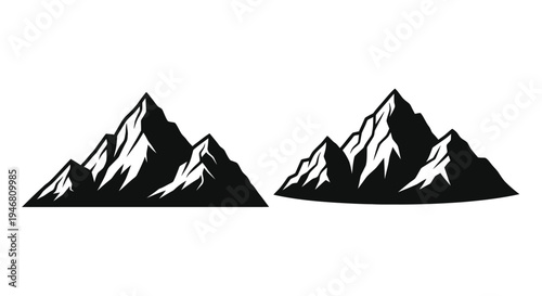 Two stark black mountain silhouettes against a white background