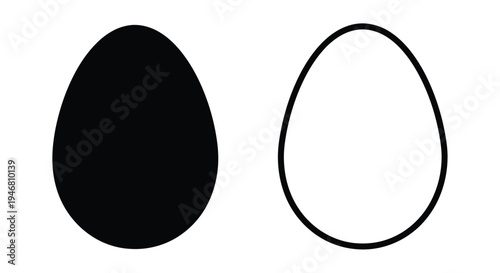 Simple graphic depicting a solid black oval and a hollow oval outline