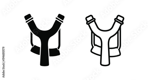 Two black silhouettes of a classic slingshot side by side