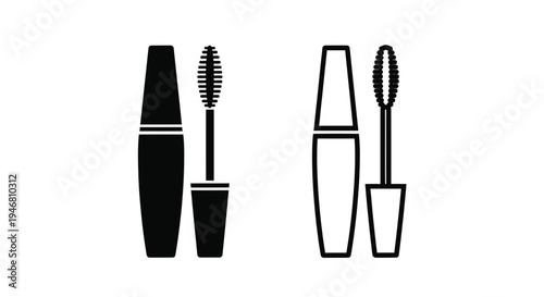 Black and white illustration of two mascara tubes with applicators