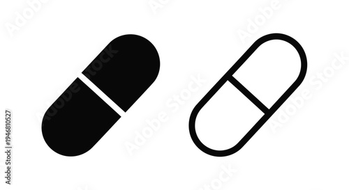 Two capsule pills one solid black and one outlined in white