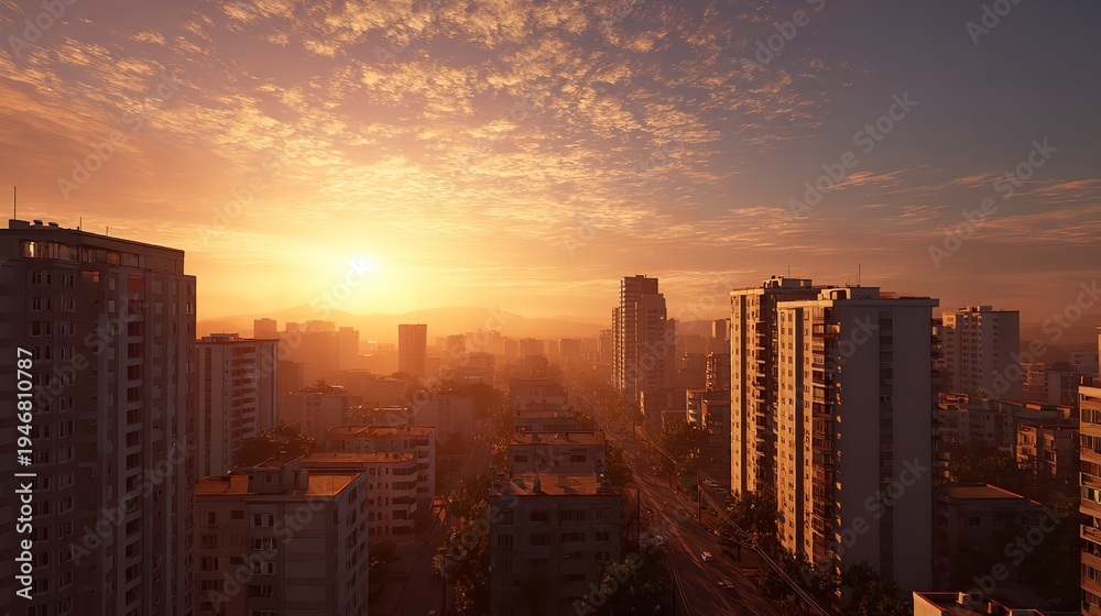 Fototapeta premium City Sunset Low Poly