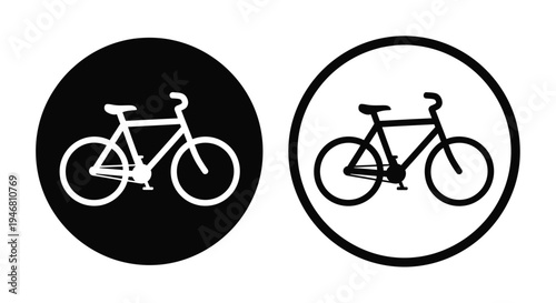 Two bicycle icons one solid black one with a black outline