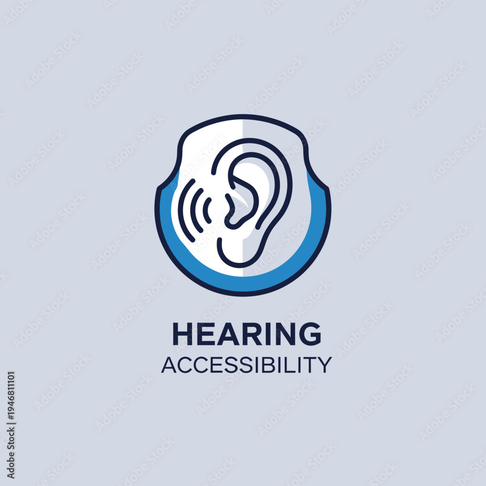Obraz premium Modern Hearing Accessibility Logo Illustrating Sound Waves and Ear Anatomy in Digital Format