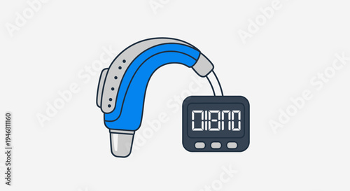 Modern Hearing Aid Illustration Connected to a Digital Display Showing Data
