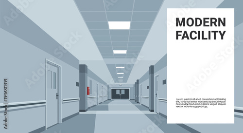 Modern Hospital Corridor Perspective Vector Graphic Suitable for Digital Design Usage
