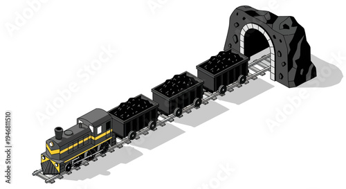 Coal Train Emerging From Mine Entrance.