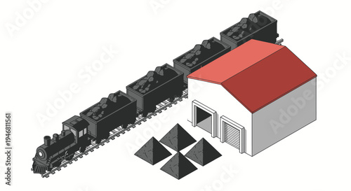 Old Steam Train and Coal Storage Building Isometric View.