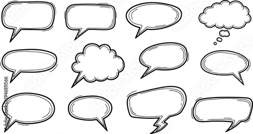 Speech and thought bubble doodle set