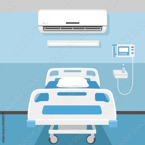 Modern Hospital Room With Adjustable Bed And Medical Equipment, Healthcare And Recovery