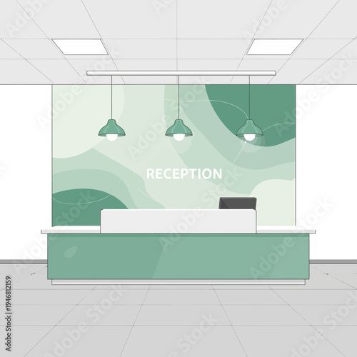 Modern Office Reception Area With Minimalist Design And Green Color Scheme Aesthetic