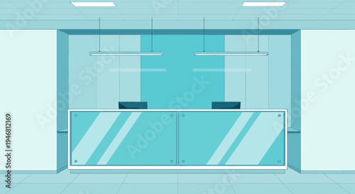 Modern Office Reception Area With Minimalist Design And Cool Pastel Tone Aesthetic