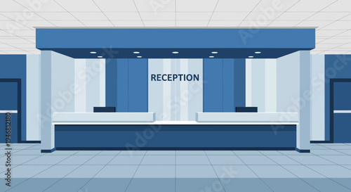 Modern Office Reception Area Depicted in a Simplified Yet Detailed Vector Illustration