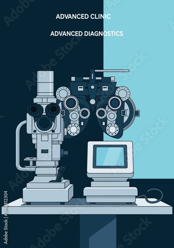 Modern Ophthalmic Equipment Illustration for Advanced Clinic with Sophisticated Diagnostic