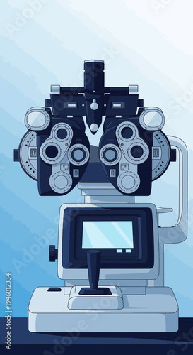 Modern Ophthalmic Equipment: Precision Eye Examination Instrument in Digital Illustration