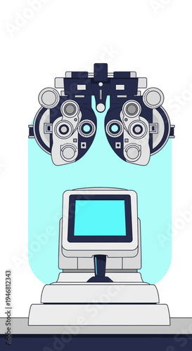 Modern Optometry Equipment Depiction: Eye Examination Apparatus Illustration For Healthcare Industry