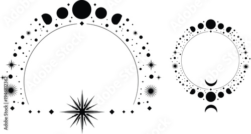 Celestial decorative borders with moon phases and stars