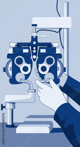 Modern Ophthalmic Examination Equipment Being Operated By A Medical Professional In A Clinic Setting