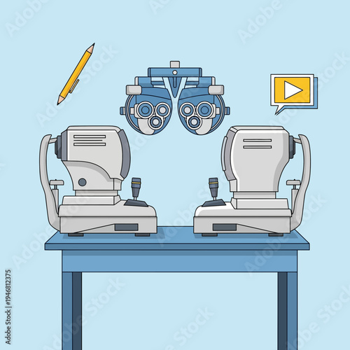 Modern Optometry Equipment Illustration: Precision Tools for Vision Diagnostics and Eye Care