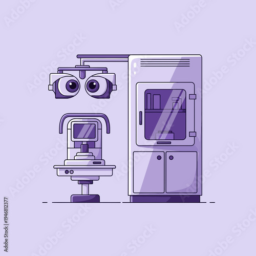 Modern Ophthalmic Examination Equipment Depicted in Illustrative Graphic with Flat Design
