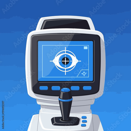 Modern Ophthalmic Examination Equipment Depicting Vision Analysis in a Clear Vector Design