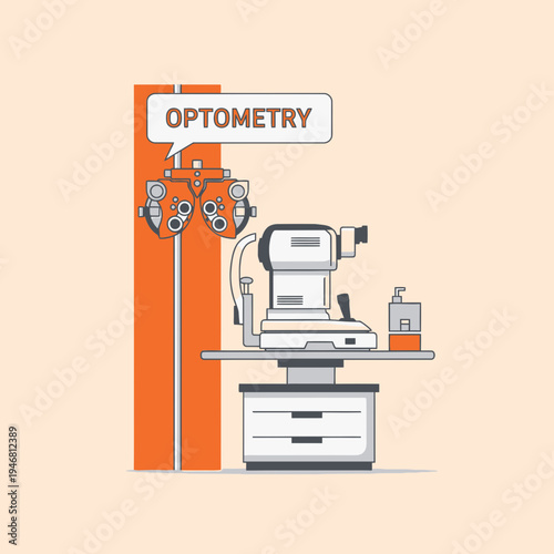 Modern Optometry Equipment Illustration Depicting Vision Care And Eye Health Examination